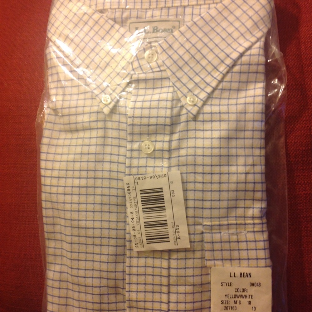 L.L. BEAN BLUE/YELLOW BUTTON DOWN PLAID SHIRT 18